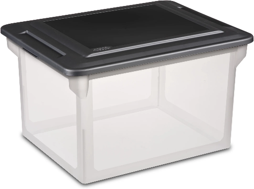 Sterilite File Box, Clear Plastic Bin with Black Lid, Letter or Legal-sized