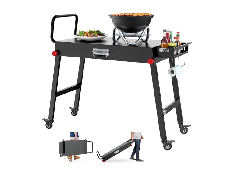 NUUK FT100 Outdoor Foldable BBQ Grill Cart Table - Black Deal