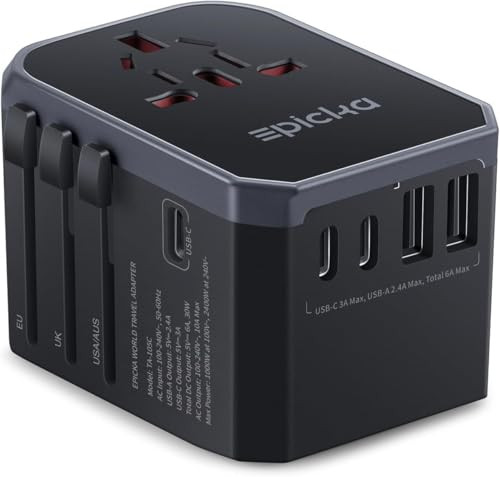 EPICKA Universal Travel Adapter with 2 USB-A & 3 USB-C Ports