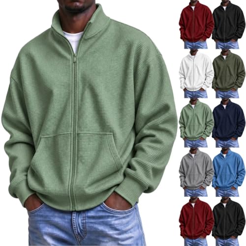 Waffle Knit Stand Collar Lightweight Zip-Up