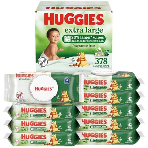 Huggies Extra Large Baby Wipes, Unscented, 9 Flip-Top Packs, 378 XL Wipes Total Deal