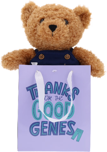 Bear Plush in Good Genes Gift Bag, Brown and Blue