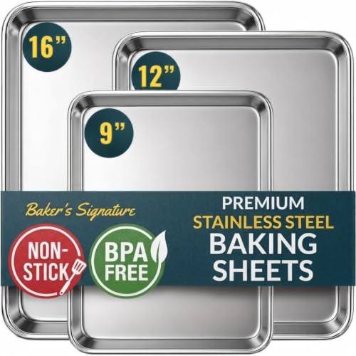 Baker's Signature Stainless Steel Baking Sheet Pan Set 3-Pack