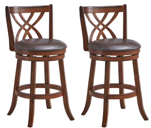2-Pack Costway 30" 360° Swivel Counter Height Chairs w/ PU Leather Cushioned Seat & Footrests