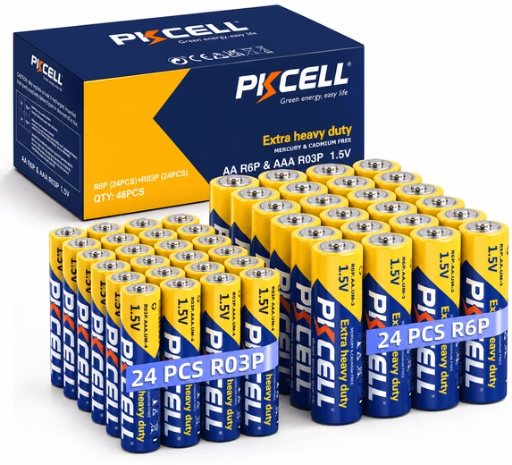 PKCELL 1.5V Carbon Zinc AA & AAA Batteries, 48-Count Value Pack