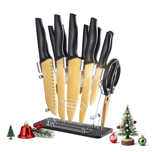 Marco Almond  14 Pieces Stainless Steel Gold Knife Set With Block Deal