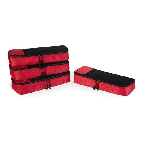 Amazon Basics Packing Travel Organizer Slim Cubes 4-Piece Set (Red)