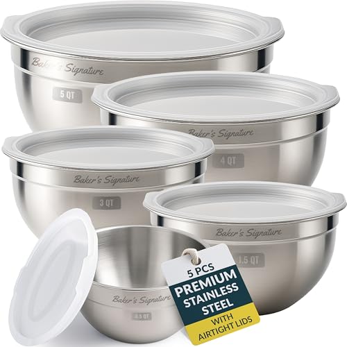 Stainless Steel Mixing Bowls with Lids Set of 5, 0.5-5 Qt