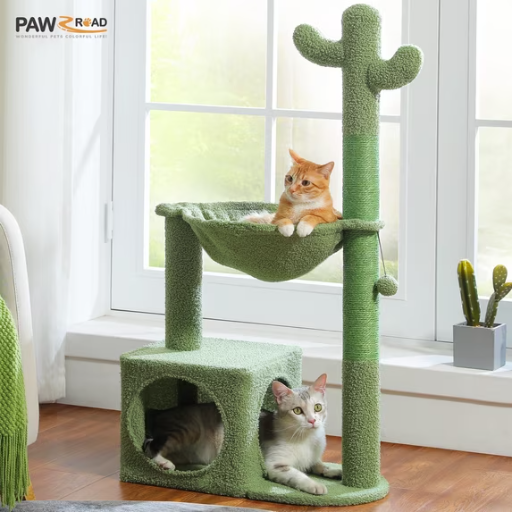 PAWZ Road 39.4" Cactus Cat Tree Condo with Hammock & Sisal Scratching Post (Green)