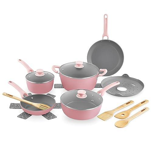 15-Piece Dash Dream Green Cookware Set (Pink)