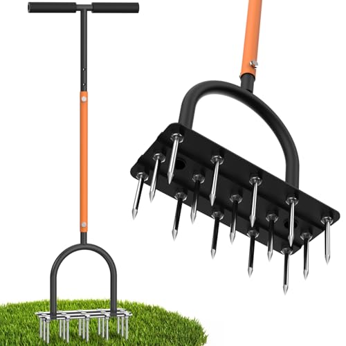 TOPHDY Manual Spike Lawn Aerator Tool w/ 15 Iron Spikes Deal