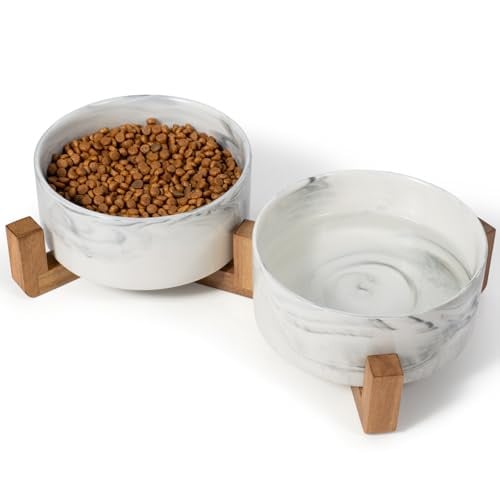 Pet Bowls Set with Wood Stand