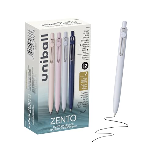 Uniball Zento 0.7mm Medium Point Gel Pens (Black Ink) 12-Count