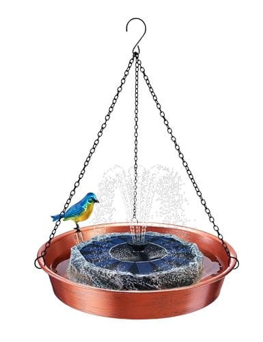 Hanging Bird Bath with Solar Fountain & Water Pump, 11.5” Antique Copper Finish Deal
