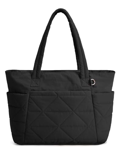 Ceneda 20L Quilted Puffer Tote Bag w/ Laptop Sleeve (Black) Deal