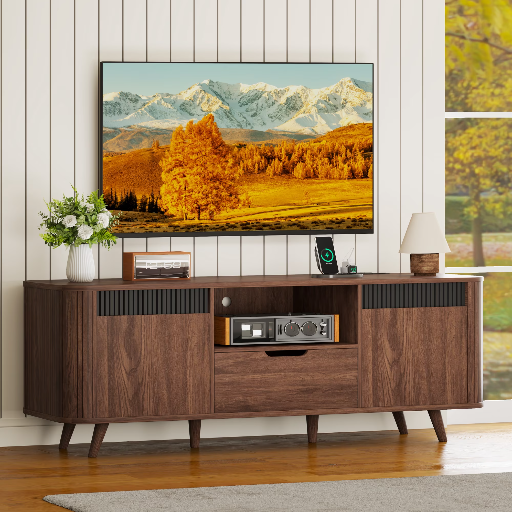 Tydimor TV Stand for TVs up to 65" with Storage Shelves, Drawers & Outlet (Walnut) Deal