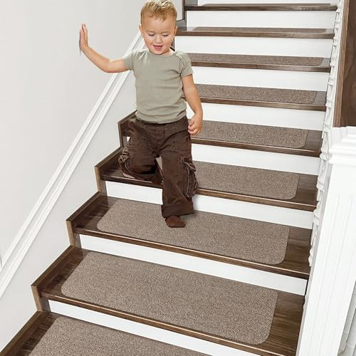 4pc Cosy Homeer Non-Slip Carpet Mat Stair Tread Runners (Beige)