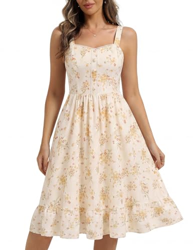 Belle Poque Women's Floral Midi V-Neck Sundress w/ Pockets