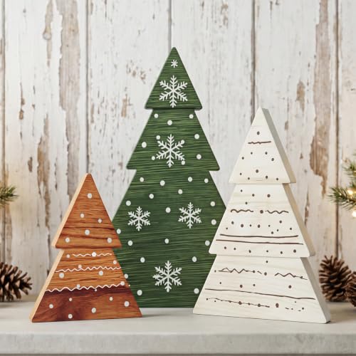 Christmas Decor 3-Piece Wooden Tabletop Christmas Trees Deal