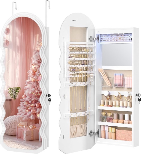 SONGMICS Mirror Jewelry Cabinet Wall Mounted Over the Door 3.9 x 16.5 x 42.5 Inches