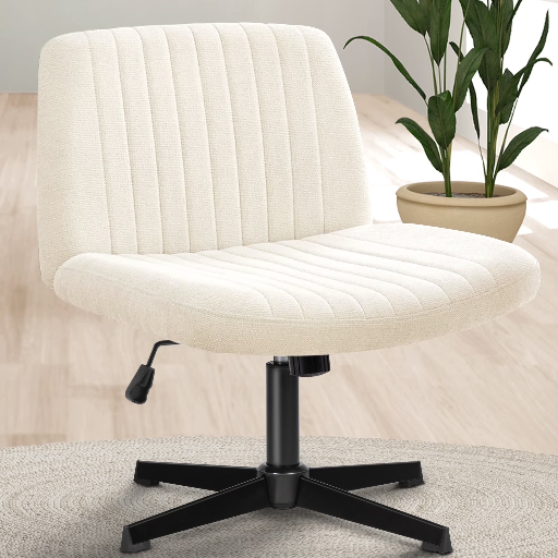 Celtoss Criss Cross Home Office Chair Armless Swivel Task Computer Chair with Wheels in Fabric Vanity Style Beige