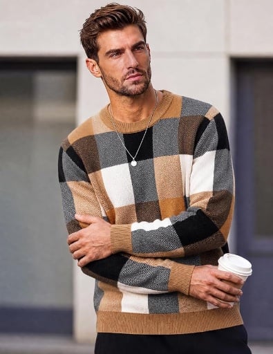 COOFANDY Men's Plaid Crew Neck Sweater Deal