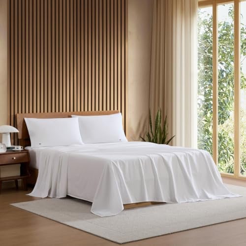 Lacoste 100% Cotton Percale 3-Piece Sheet Set, White, Twin XL