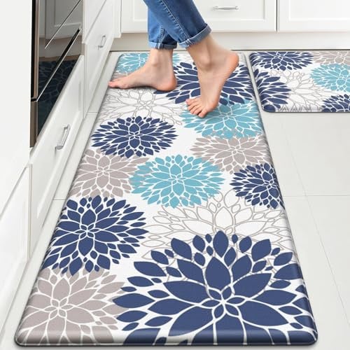 StepLively Cushioned Anti Fatigue Waterproof Kitchen Mat Set 2-Piece 17.3"×30"+17.3"×47"