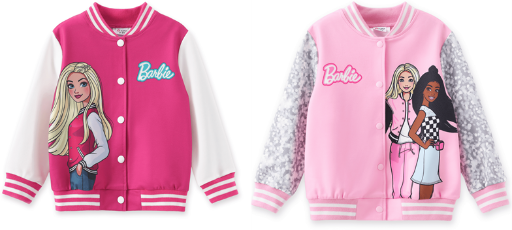 Barbie Girls Bomber Jacket Graphic and Letter Print Colorblock Lightweight Sweatshirt Varsity Jacket