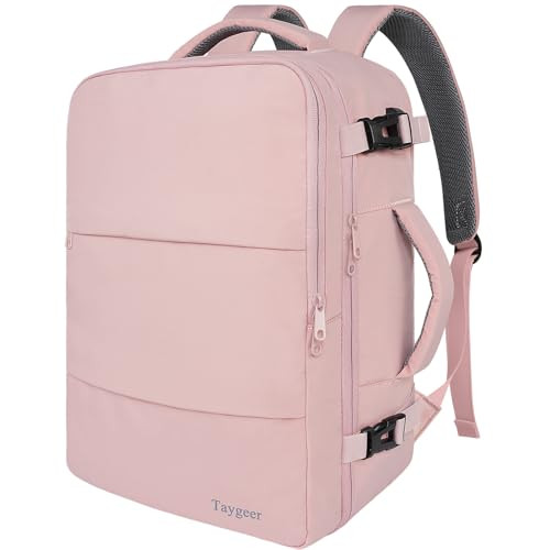 Taygeer Women's 16.8" Travel Carry-On Laptop Backpack w/ USB Charging Port (Pink)