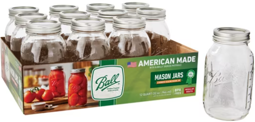 Ball Regular Mouth Quart 32-Oz. Glass Mason Jar with Lids and Bands 12-Count Deal