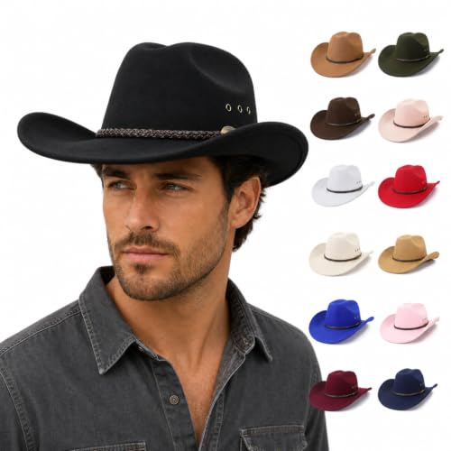 Men Western Wide Brim Braided Band Hat Deal