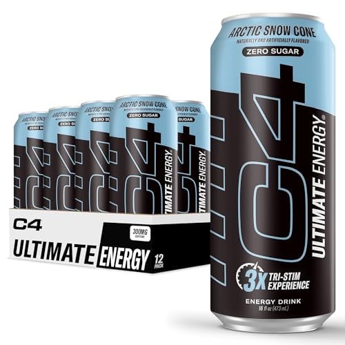 C4 Ultimate Sugar Free Energy Drink 16oz 12-Pack Arctic Snow Cone
