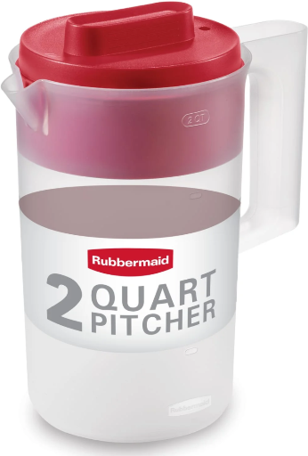 Rubbermaid Plastic Pitcher, Clear/Red, 2 Quart
