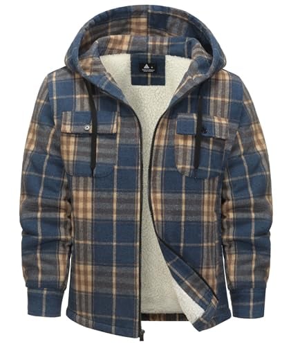 Jacketown Men's Plaid Sherpa Fleece-Lined Zip-Up Flannel Hoodie Jacket Deal
