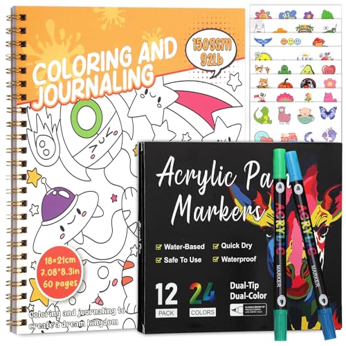 Prudiut 150gsm Coloring Book with Markers, 7x8.3in Travel Coloring Kit for Kids Deal
