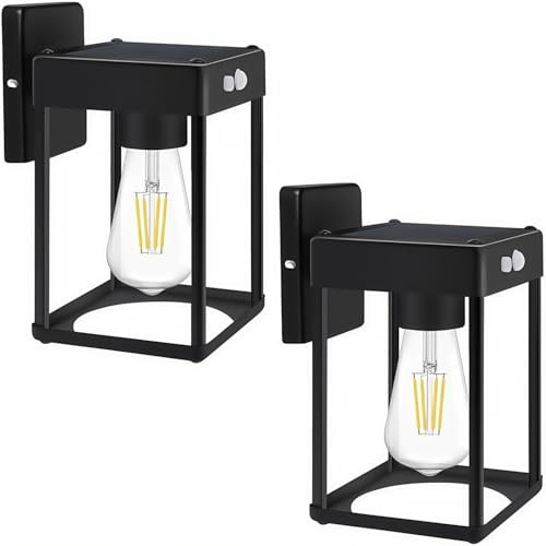 2 Pack Metal Solar Wall Lights with Clear Glass Shade, Motion Sensor