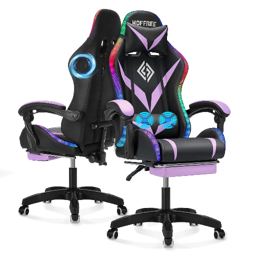 Hoffree LED Massage Gaming Chair with Bluetooth Speakers