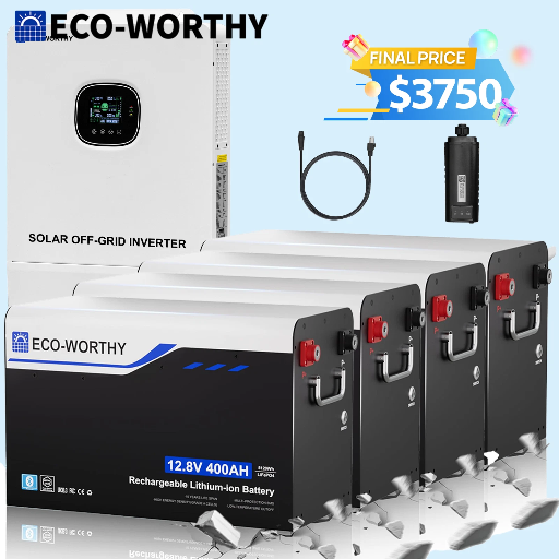 ECO-WORTHY 4x 12V 400AH Metal Case LiFePO4 Lithium Batteries + 1x 10KW 48V Solar Inverter