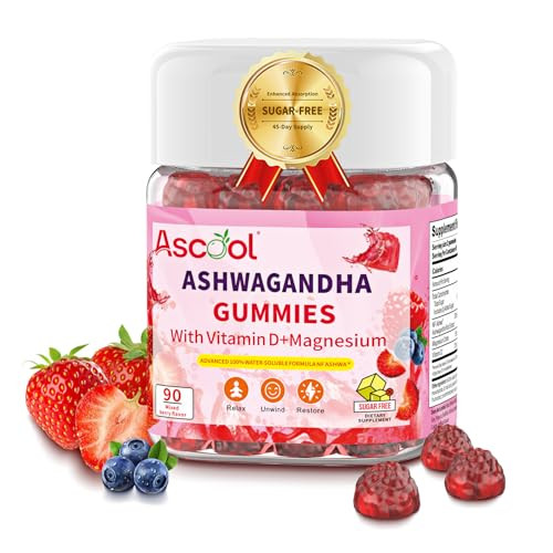Ashwagandha Gummies for Stress Support & Relaxation with Magnesium + Vitamin D - 90 Count
