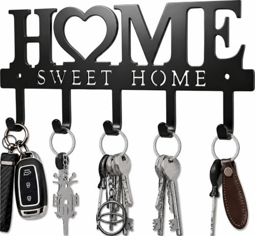 Sweet Home 5-Hook Wall-Mounted Metal Key Organizer Rack (Black)