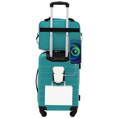 Wrangler Smart Luggage Set 2-Piece with Cup Holder & USB Port (Teal) Deal