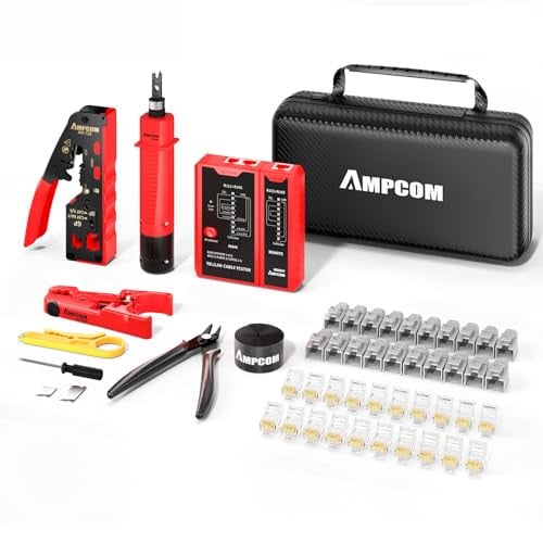 AMPCOM Ethernet Crimping Tool Kit 10-in-1 Pass Through RJ45/RJ11 Network Tool Kit