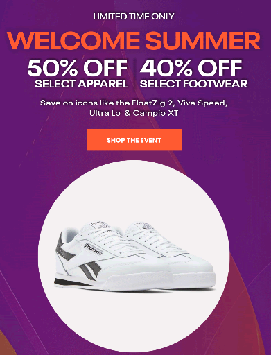 Reebok Welcome Summer Event Deal