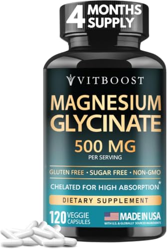 VitBoost Magnesium Glycinate 500mg Sleep Support Capsules 120-Ct Deal