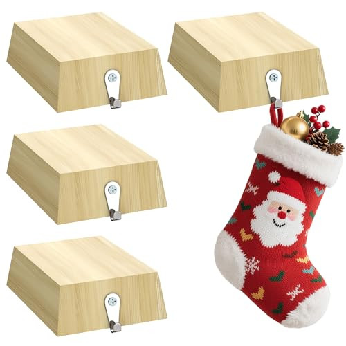 GloTika 4 Pack Wooden Christmas Stocking Holders