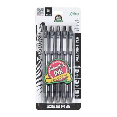 Zebra Pen Z-Grip Retractable Ballpoint Pen (Black) 5-Pack Deal
