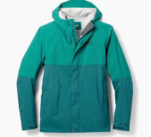 REI Co-op Men's Rainier Rain Jacket Sea Forrest / Crater Teal Size M Deal