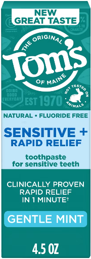 Tom’s of Maine Sensitive Plus Rapid Relief Fluoride Free Toothpaste - Gentle Mint - 4.5oz Deal