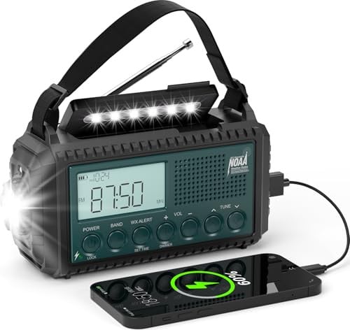 PPLEE Solar/ Hand Crank NOAA AM/FM/SW Shortwave Emergency Weather Radio 5000mAh (Black)